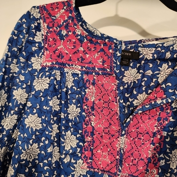 J. Crew Embroidered Cross Stitch Cotton Voile Top Floral Tassels Lightweight XXS - Picture 5 of 12